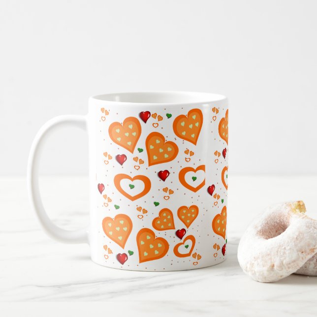 Orange Hearts Mug (With Donut)