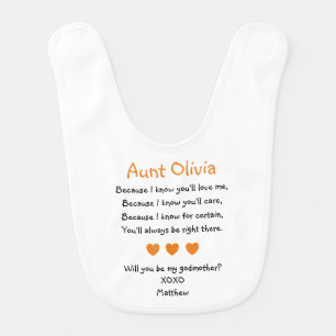 Orange Hearts Will You Be My Godmother Proposal Baby Bib