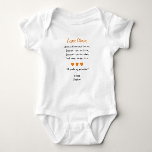 Orange Hearts Will You Be My Godmother Proposal Baby Bodysuit