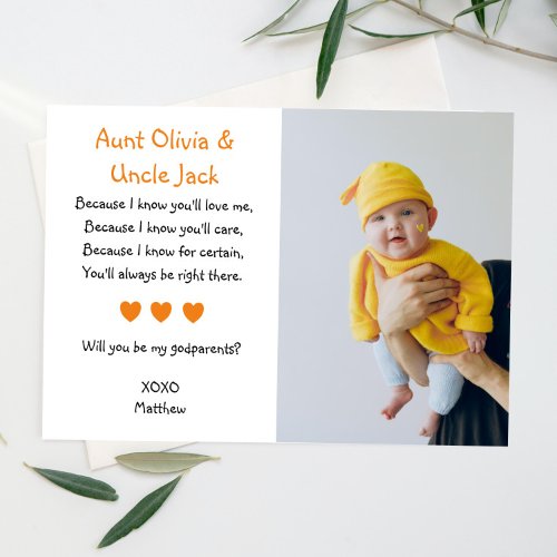 Orange Hearts Will You Be My Godparents with Photo Invitation