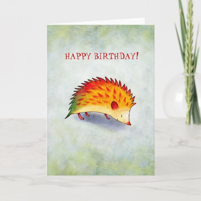 Orange Hedgehog Greeting Card(customizable) Card (Front)