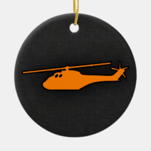 Orange Helicopter Ceramic Ornament