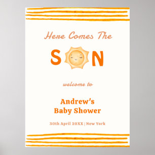 Orange Here Comes The Son Baby Shower Welcome  Poster