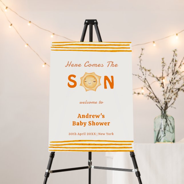 Orange Here Comes The Son Baby Shower Welcome Sign (In Situ (Stand))