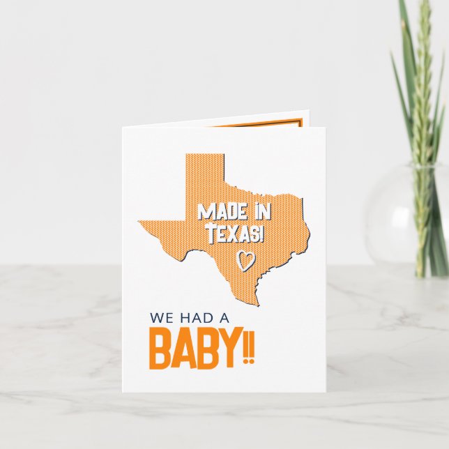Orange Herringbone Made in Texas Photo Baby Announcement (Front)