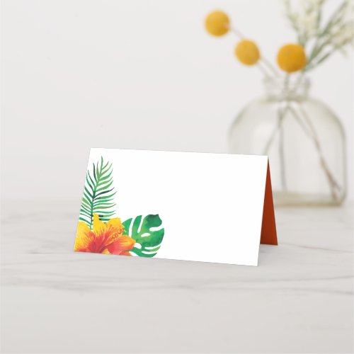 Orange Hibiscus and Tropical Leaves Place Card