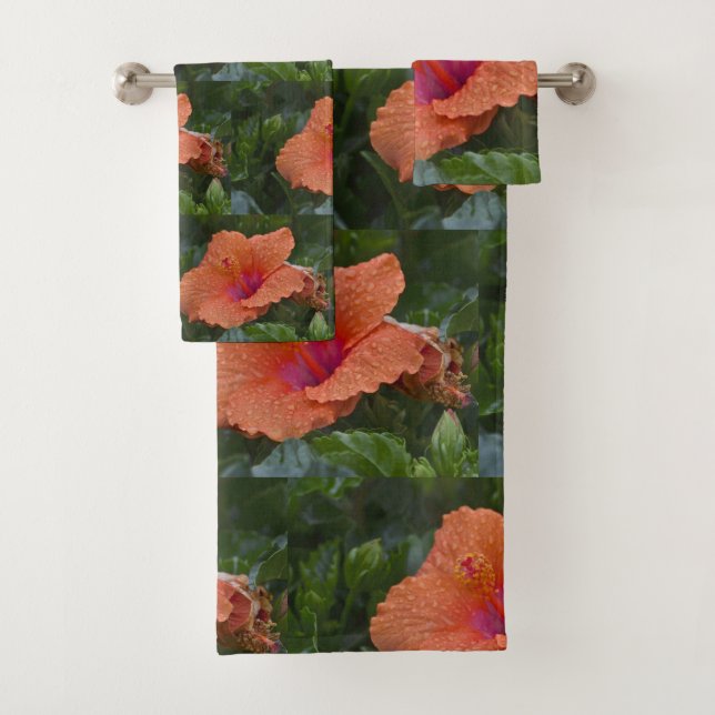Orange Hibiscus Bath Towel Set (Insitu)