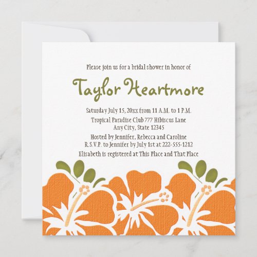 Orange Hibiscus Bridal Shower Invitations