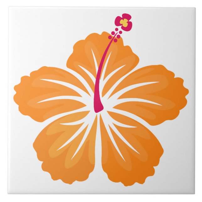 Orange Hibiscus Ceramic Tile (Front)