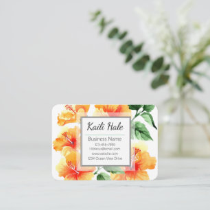 Orange Hibiscus Flower Business Card with QR Code