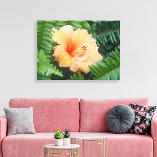 Orange Hibiscus Flower Canvas Print (Insitu(LivingRoom))