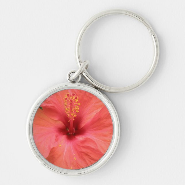Orange Hibiscus Flower Macro Keychain (Front)