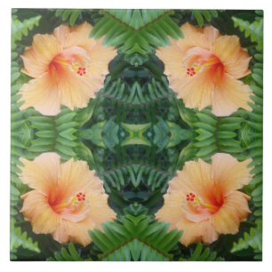 Orange Hibiscus Flower Pattern Ceramic Tile