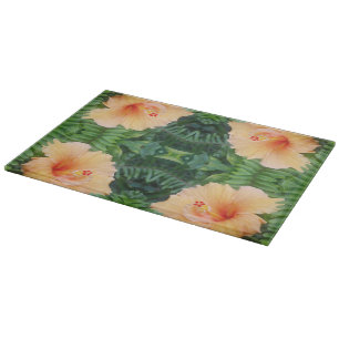 Orange Hibiscus Flower Pattern Cutting Board