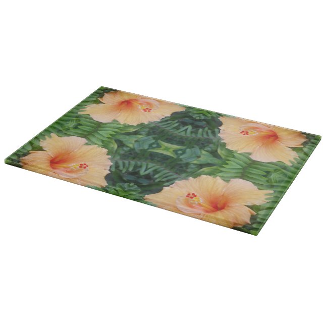 Orange Hibiscus Flower Pattern Cutting Board (Corner)