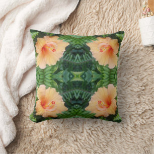 Orange Hibiscus Flower Pattern Throw Pillow
