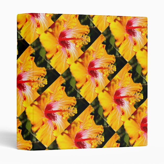 Orange Hibiscus Flower Side View 3 Ring Binder (Front/Spine)