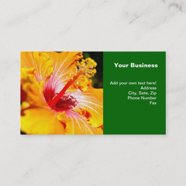 Orange Hibiscus Flower Side View Business Card (Front)