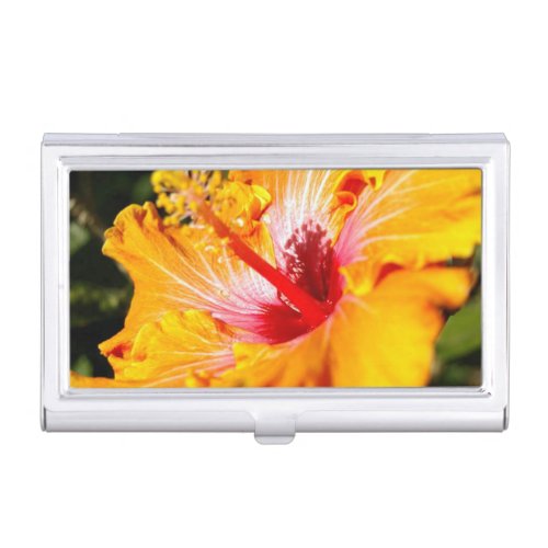 Orange Hibiscus Flower Side View Case For Business Cards