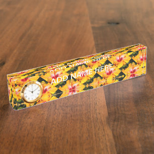 Orange Hibiscus Flower Side View Desk Name Plate