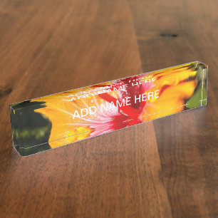 Orange Hibiscus Flower Side View Name Plate