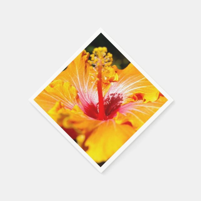 Orange Hibiscus Flower Side View Paper Napkins (Corner)