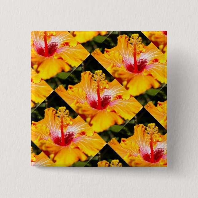 Orange Hibiscus Flower Side View Pinback Button (Front)