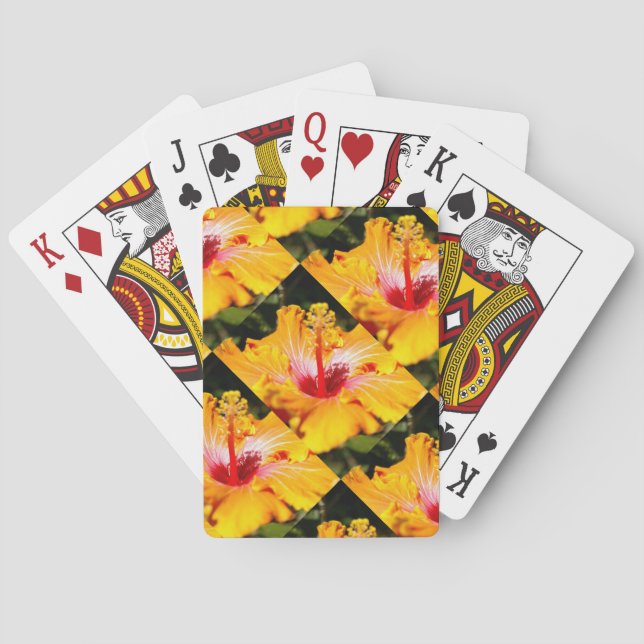 Orange Hibiscus Flower Side View Poker Cards (Back)