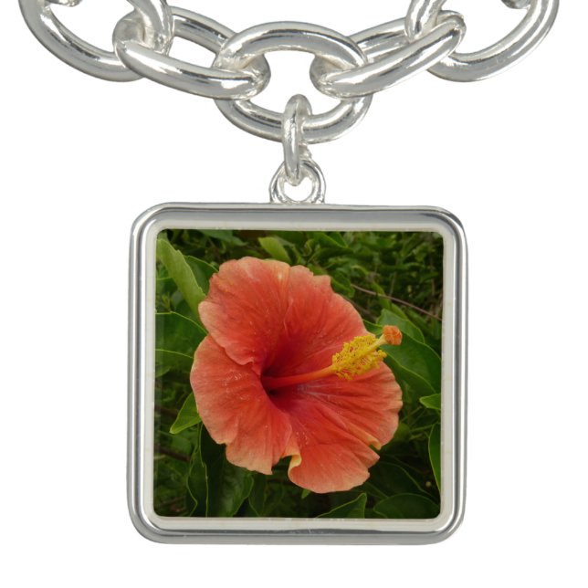 Orange Hibiscus Flower Tropical Floral Bracelet (Design)