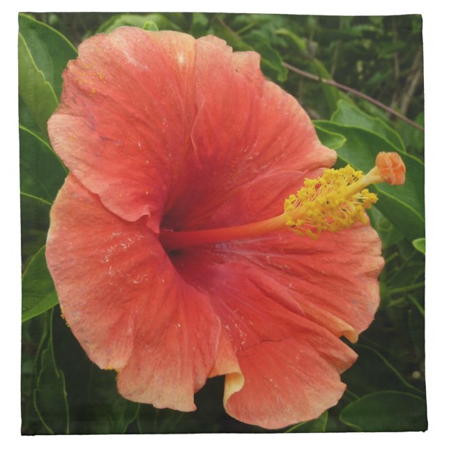 Orange Hibiscus Flower Tropical Floral Cloth Napkin (Front)