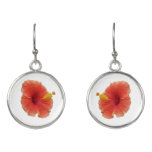 Orange Hibiscus Flower Tropical Floral Earrings