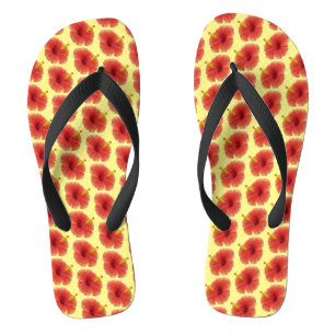 Orange Hibiscus Flower Tropical Floral Flip Flops