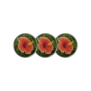 Orange Hibiscus Flower Tropical Floral Golf Ball Marker