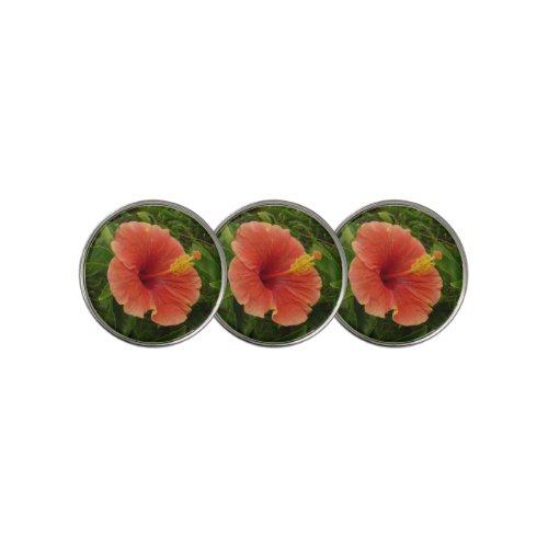 Orange Hibiscus Flower Tropical Floral Golf Ball Marker