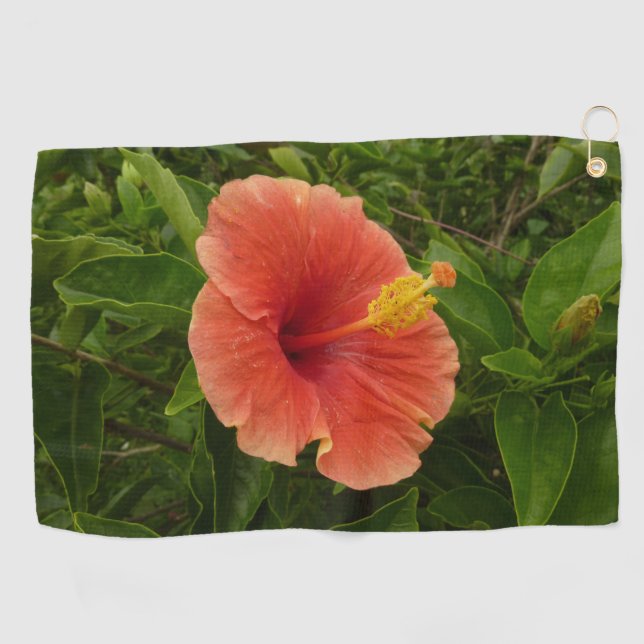 Orange Hibiscus Flower Tropical Floral Golf Towel (Horizontal)