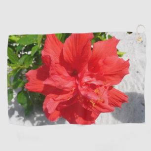 Orange Hibiscus Flower Tropical Floral Golf Towel