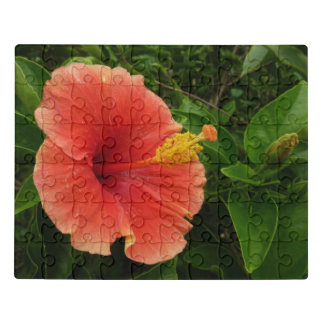 Orange Hibiscus Flower Tropical Floral Jigsaw Puzzle