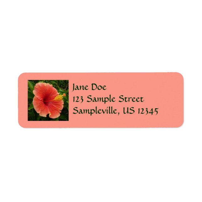 Orange Hibiscus Flower Tropical Floral Label (Front)