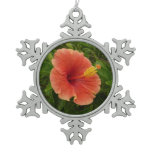 Orange Hibiscus Flower Tropical Floral Snowflake Pewter Christmas Ornament