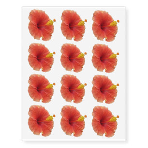 Orange Hibiscus Flower Tropical Floral Temporary Tattoos