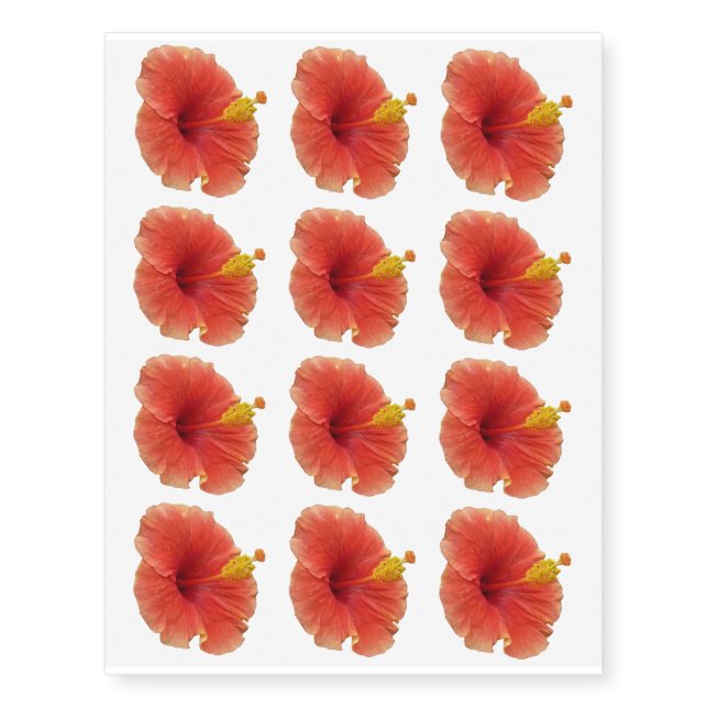 Orange Hibiscus Flower Tropical Floral Temporary Tattoos (Front)