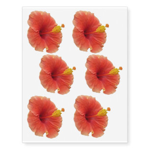 Orange Hibiscus Flower Tropical Floral Temporary Tattoos