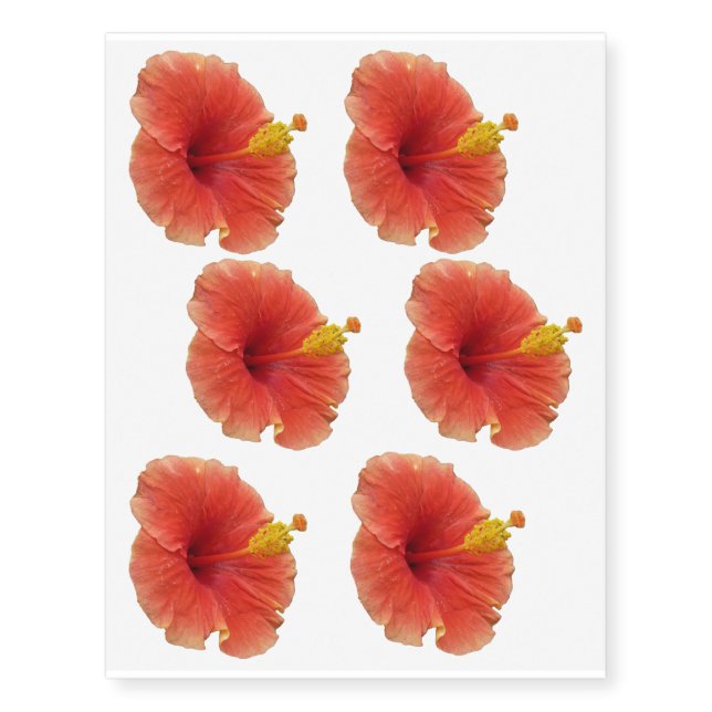Orange Hibiscus Flower Tropical Floral Temporary Tattoos (Front)