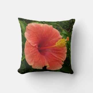 Orange Hibiscus Flower Tropical Floral Throw Pillow