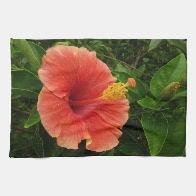 Orange Hibiscus Flower Tropical Floral Towel (Horizontal)