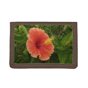 Orange Hibiscus Flower Tropical Floral Tri-fold Wallet