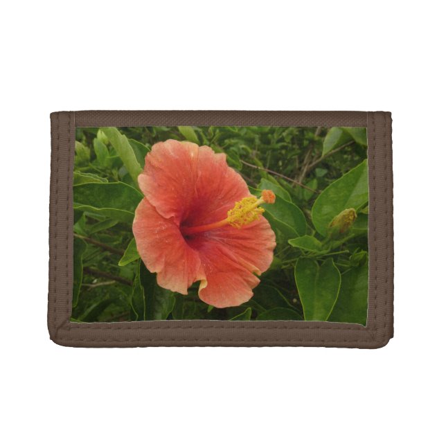 Orange Hibiscus Flower Tropical Floral Trifold Wallet (Front)