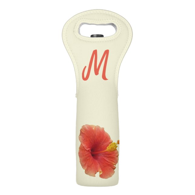Orange Hibiscus Flower Tropical Floral Wine Bag (Front)