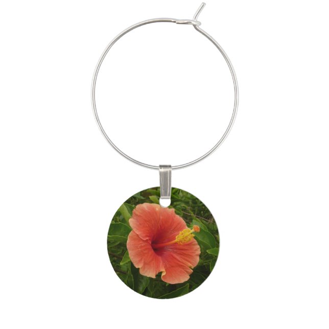 Orange Hibiscus Flower Tropical Floral Wine Charm (Front)