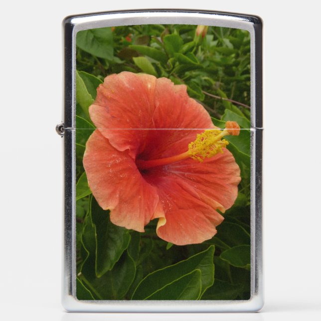 Orange Hibiscus Flower Tropical Floral Zippo Lighter (Front)